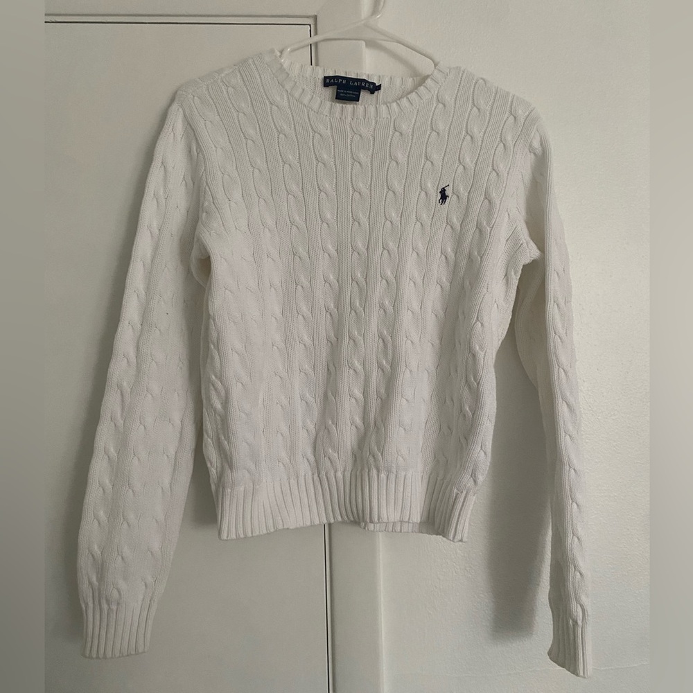 Ralph Lauren Women's White Cable Knit Sweater
